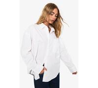 Boohoo Cotton Poplin Oversized Longline Shirt In White white 12