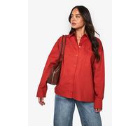 Boohoo Cotton Poplin Oversized Shirt In Dark Red dark red 12
