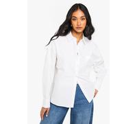 boohoo Women's Cotton Poplin Oversized Shirt in White | Size: 10