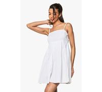 Boohoo Cotton Poplin Pleated Volume Smock Mini Dress In White white 16