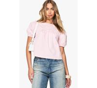 Boohoo Cotton Poplin Puff Sleeve Smock Top In Baby Pink baby pink 8