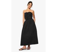 Boohoo Cotton Poplin Ruched Detail Midi Dress In Black black 8