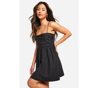 Boohoo Cotton Poplin Ruched Mini Dress In Black black 14