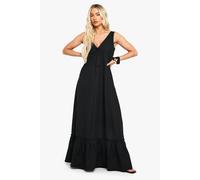 Boohoo Cotton Poplin Ruched Tiered Maxi Dress In Black black 18