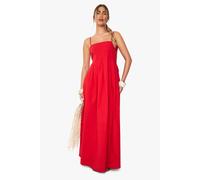 Boohoo Cotton Poplin Seam Detail Square Neck Maxi Dress In Red red 8