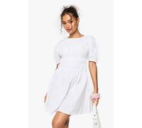 Boohoo Cotton Poplin Shirred Mini Dress In White white 10