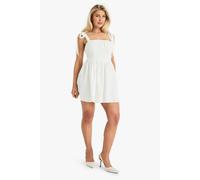 Boohoo Cotton Ruched Bust Shoulder Tie Mini Dress In White white 12