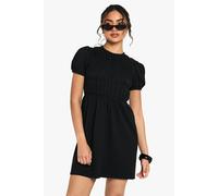 Boohoo Cotton Shirred Puff Sleeve Smock Dress In Black black 10