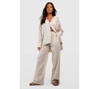 boohoo Women's Cotton Tonal Pinstripe Pyjama Trouser in Stone | Size: 6