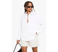 Boohoo Cotton Turn Up Cuff Oversized Shirt In White white 8