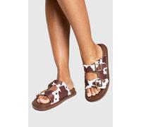 Boohoo Cow Print Buckle Sandals In Tan tan 5