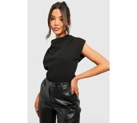 Boohoo Cowl Neck Crepe Shoulder Pad Blouse In Black black 8