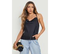 Boohoo Cowl Neck Cross Back Cami Top In Black black 8