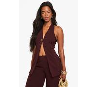 boohoo Women's Crepe Gold Button Front Longline Waistcoat in Chocolate | Size: 14