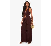 Boohoo Crepe Wide Leg Trouser In Chocolate chocolate 14