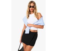 Boohoo Crepe Wrap Front Mini Skirt In Black black 16