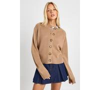 Boohoo Crew Neck Knitted Chunky Cardigan In Taupe taupe L
