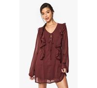 Boohoo Crinkle Chiffon Ruffle Tie Front Mini Dress In Chocolate chocolate 14