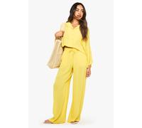 boohoo Women's Crinkle Cotton Beach Trousers in Mustard | Size: Small