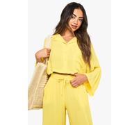 Boohoo Crinkle Cotton Cropped Beach Shirt In Mustard mustard M