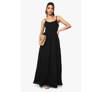 Boohoo Crinkle Cotton Shirred Strappy Maxi Dress In Black black 10