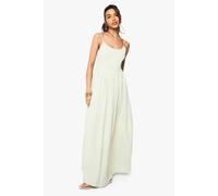 Boohoo Crinkle Cotton Shirred Strappy Maxi Dress In Mint mint 16