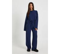 Boohoo Crinkle Oversized Long Sleeve Top And Wide Leg Trouser Co-Ord Set In Navy navy 10