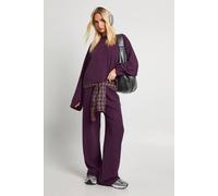 Boohoo Crinkle Oversized Long Sleeve Top And Wide Leg Trouser Co-Ord Set In Plum plum 12