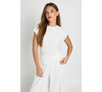 Boohoo Crinkle Rib Cap Sleeve Baby T-Shirt In Cream cream 16