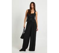 Boohoo Crinkle Rib Wide Leg Trouser In Black black 14