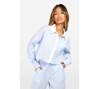 Boohoo Crinkle Stripe Boxy Cropped Shirt In Blue blue 14