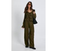 Boohoo Crinkle Textured Blouse & Wide Leg Trouser Co-Ord In Olive olive 14