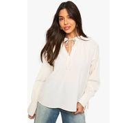 Boohoo Crinkle Tie Neck Blouse In Ecru ecru 10