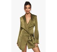boohoo Women's Crinkle Wrap Blazer Dress in Olive | Size: 10