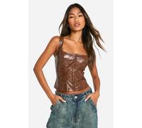 Boohoo Croc Faux Leather Hook And Eye Corset In Brown brown 14