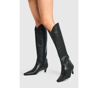 Boohoo Croc Low Heel Knee High Boots In Black black 6