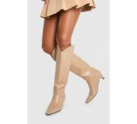 Boohoo Croc Low Heel Knee High Boots In Nude nude 4