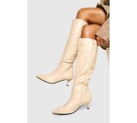boohoo Women's Croc Pointed Knee High Boot in Nude | Size: 4