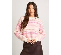 Boohoo Crop Knit Fairisle Christmas Jumper In Pink pink L