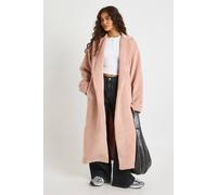 Boohoo Cuff Detail Belted Textured Wool Look Coat In Dusky Pink dusky pink 10