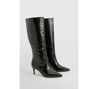 boohoo Women's Curved Stiletto Knee High Boots in Black | Size: 5