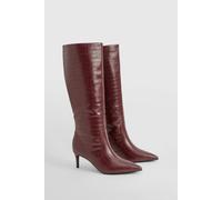 Boohoo Curved Stiletto Knee High Boots In Oxblood oxblood 7