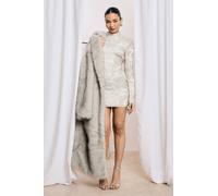 Boohoo Demask Sequin High Neck Long Sleeve Mini Dress In Stone stone 12