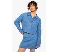 Boohoo Denim Collared Rugby Shirt In Mid Blue mid blue 8