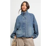 Boohoo Denim Oversized Bomber Jacket In Mid Wash mid wash 12