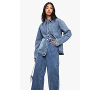 Boohoo Diamante Detail Denim Oversized Shirt In Mid Blue mid blue 8