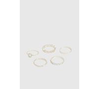 Boohoo Diamante Heart Detail Rings 5 Pack In Gold gold M/L