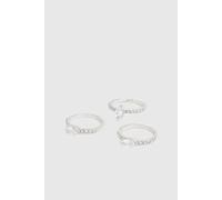 Boohoo Diamante Stone Detail Rings 3 Pack In Silver silver S/M