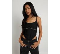 boohoo Women's Diamante Trim Woven Corset Top in Black | Size: 10