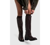 Boohoo Distressed Column Knee High Boots In Brown brown 5
